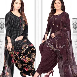 Unstitched Crepe Salwar Suit Material Solid, Printed, Geometric Print-image-54