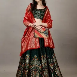 Embellished, Floral Print, Self Design Semi Stitched Lehenga Choli-image-2