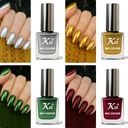 Long Lasting, Premium quality Metallic Nail polish Combo set 12ML Each Silver, Gold, Green, Maroon-image-33