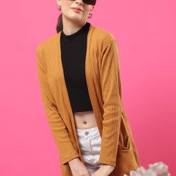 Women Straight Full Sleeve Brown Shrug-image-2