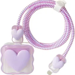 YuniKase Charger Cover for iPhone 18W-20W Charger Adapter,Cute 3D Heart Design,USB Spiral Cable Protector-image-16