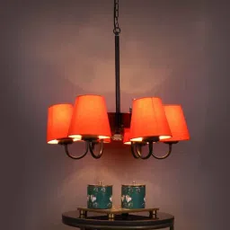 new era Devansh 06 Light Black Iron Powder coated Chandelier With Orange cotton Shade (19x19x24 ) Inches-picture-31