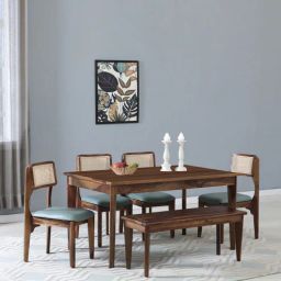 woodsworth from pepperfry Gistel Sheesham Wood 6 Seater Dining Set In Scratch Resistant Provincial Teak Finish With Bench-picture-22