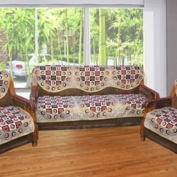 Polycotton Geometric 3+2 Seater Sofa Cover-image-2