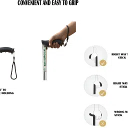 kds surgical 1 Leg Chroome Height Adjustable With Support Walking Stick image 4