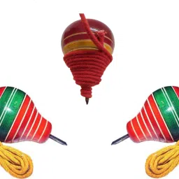 Wooden 3Pcs Vintage Desi Toys Lattu Spinner Game I Wooden Round Spinning Top & Thread Handmade-4