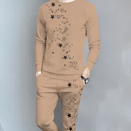 Men Night Suit Set Beige, Black Printed-image-4