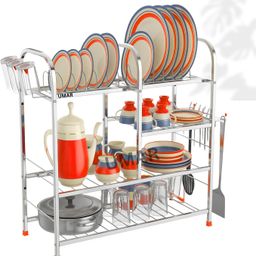 Dish Drainer Kitchen Rack Modern Stainless Steel 4-Shelf Dish Rack | Kitchen Organizer Bartan Stand Utensi Steel-image-94