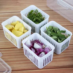 Multi Purpose Storage Box With drainer Vegetable Storage box Fridge Container Plastic Fruit & Vegetable Basket-12