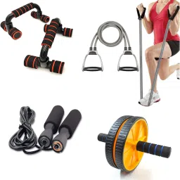 Double wheel Ab Roller With Toning Tube and Pushup Bar, Skipping Rop Fitness Accessory Kit Kit-16
