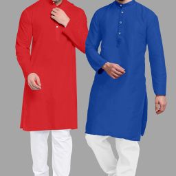 Men Cotton Blend Kurta Pyjama Set-image-81