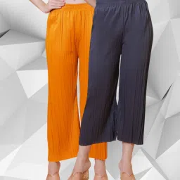 Women Regular Fit Yellow, Grey Polyester Trousers-picture-15