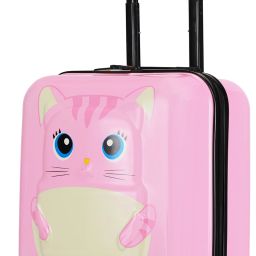 Small Cabin Suitcase (44 cm) 8 Wheels - Zoo Cat Hard-Sided Polycarbonate Cabin Luggage Pink 44cm Kids Trolley Bag - Pink-16