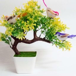 flipkart smartbuy Natural Looking Artificial Bird Flower Pot For Home, Office And Garden Decor Green Wild Flower Artificial Flower with Pot-picture-1