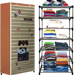 Light Brown-Metal-6 Layer Carbon Steel Collapsible Wardrobe-10