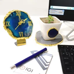 Natural Agate Stone Watch with Stylish Golden Color Stand -8 Carved Asymmetrical Crystal Stone-image-54