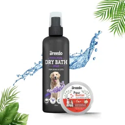 Dog Lavender DryBath Spray (200ml) + Paw Butter Moisturizing & Soft Cream(15ml)| Allergy Relief, Conditioning, Anti-fungal, Anti-microbial, Flea and Tick || Paw Butter Effective to Heal, Repair, Soften, Dry, Cracked, Paws & Elbows|| Dog Shampoo-28