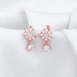 925 Silver Rose Gold Floral Earrings for Women Zircon Silver Stud Earring-image-2