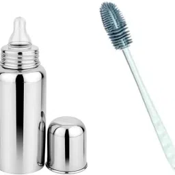 Stainless Steel Feeding Bottle with Silicone bottle Brush combo for Babies - 240 ml-image-15