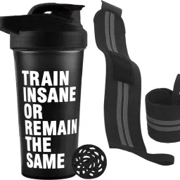 Combo of Train Insan Gym Protein Shaker Bottle with Wrist Support Band Fitness Accessory Kit Kit-13