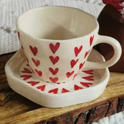 Exclusive Red Heart Printed with Saucer Ceramic Coffee Mug-image-36