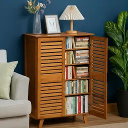 krishyam ® Bamboo Multi-Purpose Storage Cabinet with Louvered Doors Bamboo Close Book Shelf-picture-2