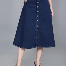 Women Solid A-line Blue Skirt-image-57
