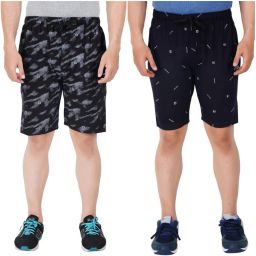 Pack of 2 Printed Men Black, Dark Blue Regular Shorts-image-32