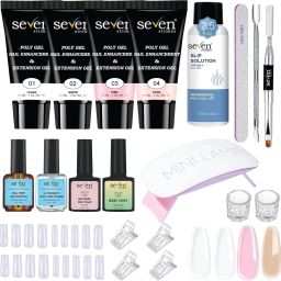Poly Nail Gel Extension 20 Pc Kit Nail Tip Slip Solution Top & Base Coat-image-65