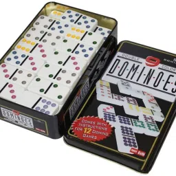 55 Pieces Double Six Color Dot Dominoes Set with Metal Tin Case Match & Educational Block Toy, Set of 55 Board Game Accessories-3