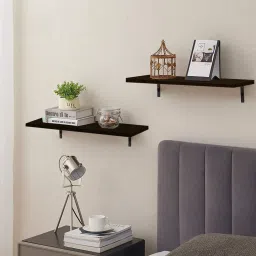 Flux 3 Black Wooden Wall Shelf with Particle Board and L Bracket Stylish Storage Particle Board Wall Shelf image 5