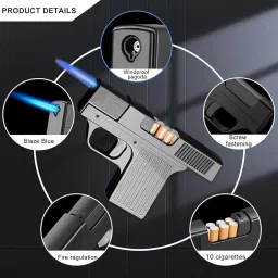 nexify Cigarettes Case with Lighter | Refillable Lighters with Cigarettes Holder Box AYH098-JD GUN LIGHTER Pocket Lighter image 3