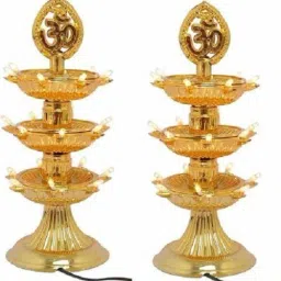 3 layer electric gold LED diya deepak light for diwali home temple decorative Plastic (Pack of 2) Table Diya-image-56