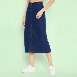 tripursundari fashion Women Solid Straight Dark Blue Skirt-picture-3