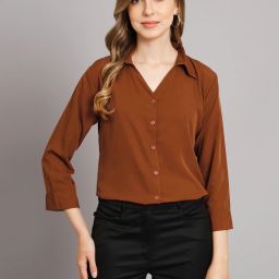Women Regular Fit Solid Spread Collar Casual Shirt-image-11