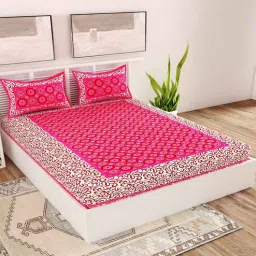 uniqchoice Pink Geometric 120 TC Cotton Queen Sized Bedsheet with 2 Pillow Cover-picture-45