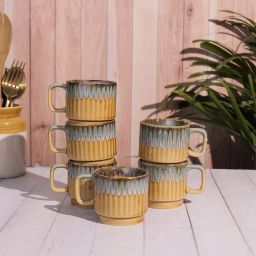 Pack of 6 Ceramic Sunehari Mustard Hand-Glazed (150ml) Ceramic Tea/Chai Cups-image-34