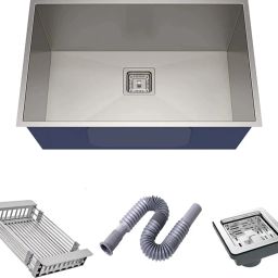 KITCHEN SINK HEAVY-DUTY PREMIUM QUALITY CHROME MATT FINISH sink (24"×18"×10") SILVER WEIGHT 8KG Premium quality Single bowl handmade kitchen sink HANDMADE KITCHEN SINK HEAVY-DUTY PREMIUM QUALITY 304 Grade Stainless Steel Satin/Matte Finish with Square Coupling Single Handmade Kitchen Sink (24x 18 x 10-inch, Silver) Vessel Sink-image-35