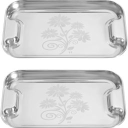 Stainless Steel Serving Tray/lemon Platter with steel Finish,Multipurpose Tray, Set of 2 Dinner Plate-11