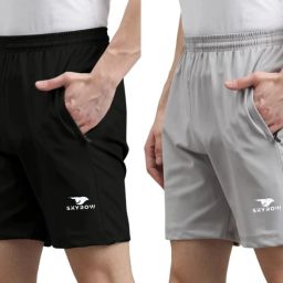 Pack of 2 Self Design Men Black, Grey Basic Shorts-image-17