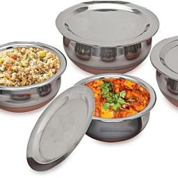 Serving Handi Set with Lid Copper Bottom Stainless Steel Cooking Pot Serving D0 4.7 inch, 5.5 inch, 6.2 inch, 6.6 inch Lid Set, Pack of 4-10