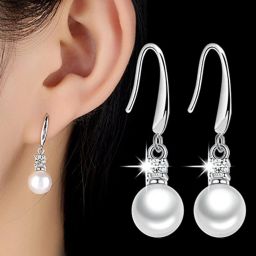 Enchanting Drop Pearl Earring for women & girls Swarovski Zirconia Sterling Silver Drops & Danglers-image-14