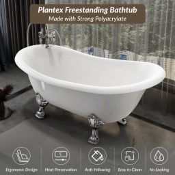 plantex Bathtub For Bathroom/Bath Tub For Adults/Deep Soaker Bathtub with Overflow,Popup and Drain Pipe (BSM-404, White, 1700mm) Drop-in Bathtub image 3