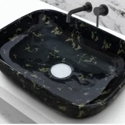 Luxury Ceramic Wash Basin with Marble Finish | Stylish Countertop Sink for Bathroom & Vanity | Modern Rectangle Design (L45xW32.5xH12.5Cm) Table Top Basin-image-31