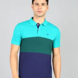 Men Colorblock Polo Neck Cotton Blend Green T-Shirt-image-66