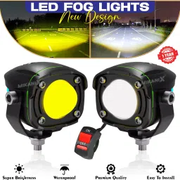 Ultra Bright LED Fog Light With Dual Lens Color White / Yellow | High & Low Beam Fog Lamp Motorbike, Car LED (12 V, 60 W)-4