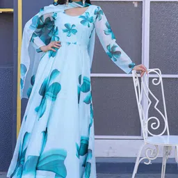 miss clothing Floral Print, Self Design, Printed Georgette Stitched Straight Gown-picture-24