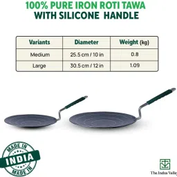 the indus valley Pre-Seasoned Iron Concave Tawa For Dosa/Chapathi With Silicone handle - 10 inch Tawa 25.5 cm diameter image 2