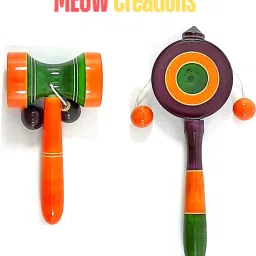 Wooden Damru and Plate rattles (Set of 2) Rattle-image-93