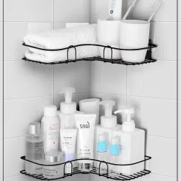 Self-Adhesive Shelf/Storage Organizer for Bathroom and Kitchen Corner Walls Aluminium Wall Shelf-image-70